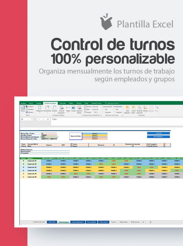 Plantilla Control De Turnos Personalizable | Cuadrante De Turnos Complejos