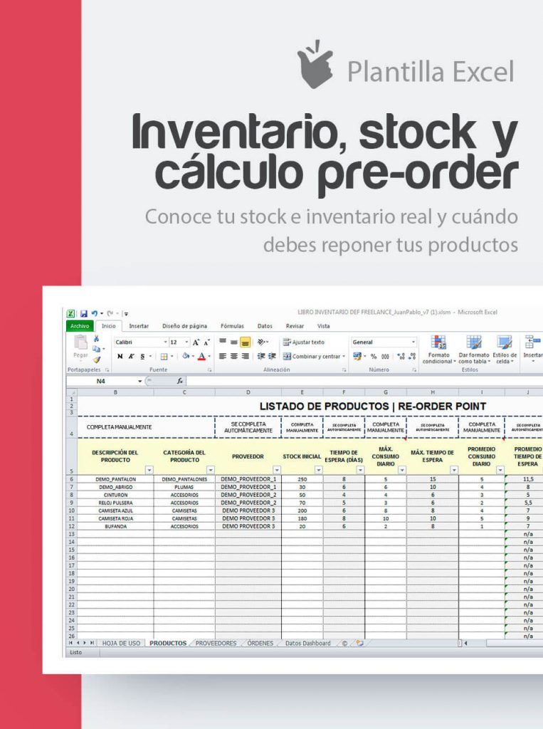 Plantilla Inventario Stock Y Cálculo Pre Order Plantilla De Inventario 4386
